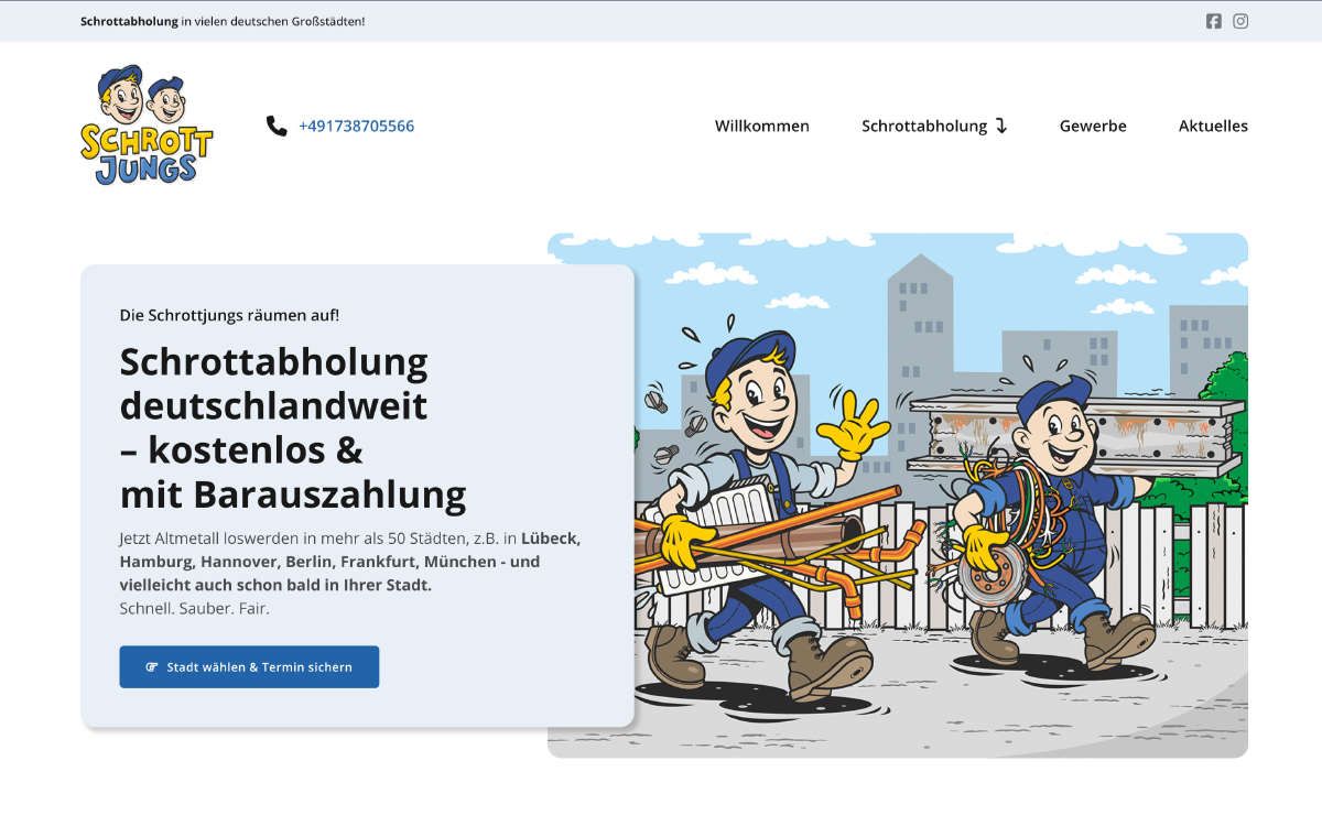 Screenshot der Website Schrottjungs